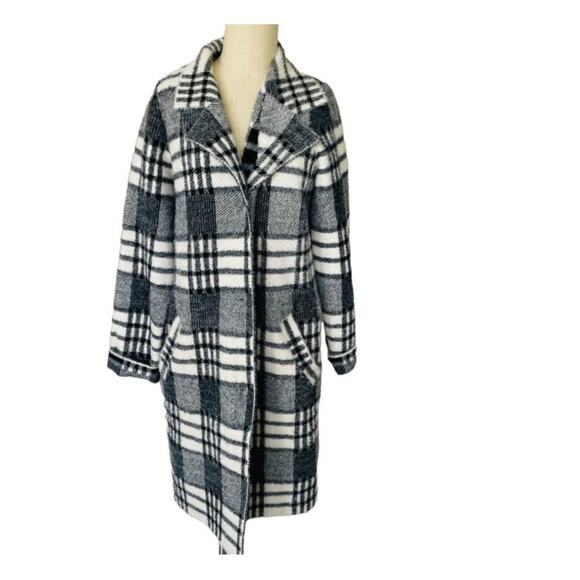 Cyrus Black and White Plaid Midi Jacket Cozy Soft Pockets Coat - Picture 1 of 11